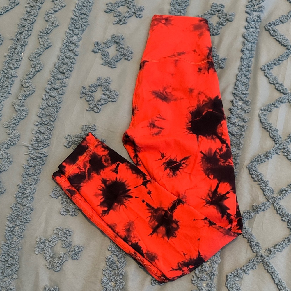 Woman’s Tie-Dye Leggings - Orange and Black